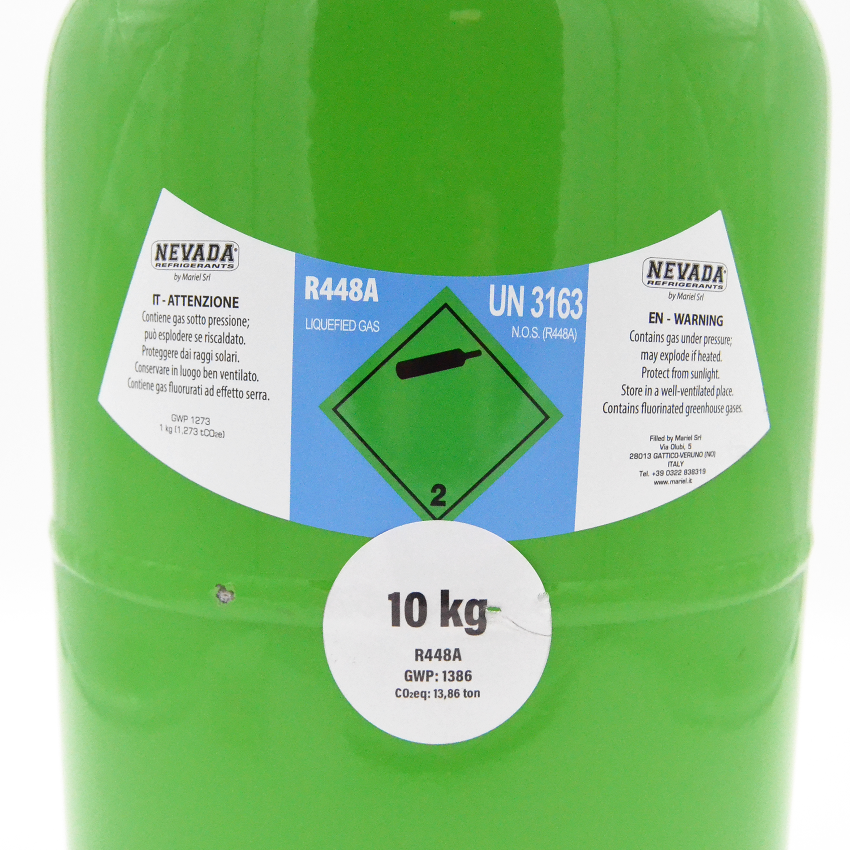 Bouteille de gaz R448A - 10 kg net - FAIBLE PRG - SUBSTITUT DU GAZ R404A ET R507 POUR LA RÉFRIGÉRATION