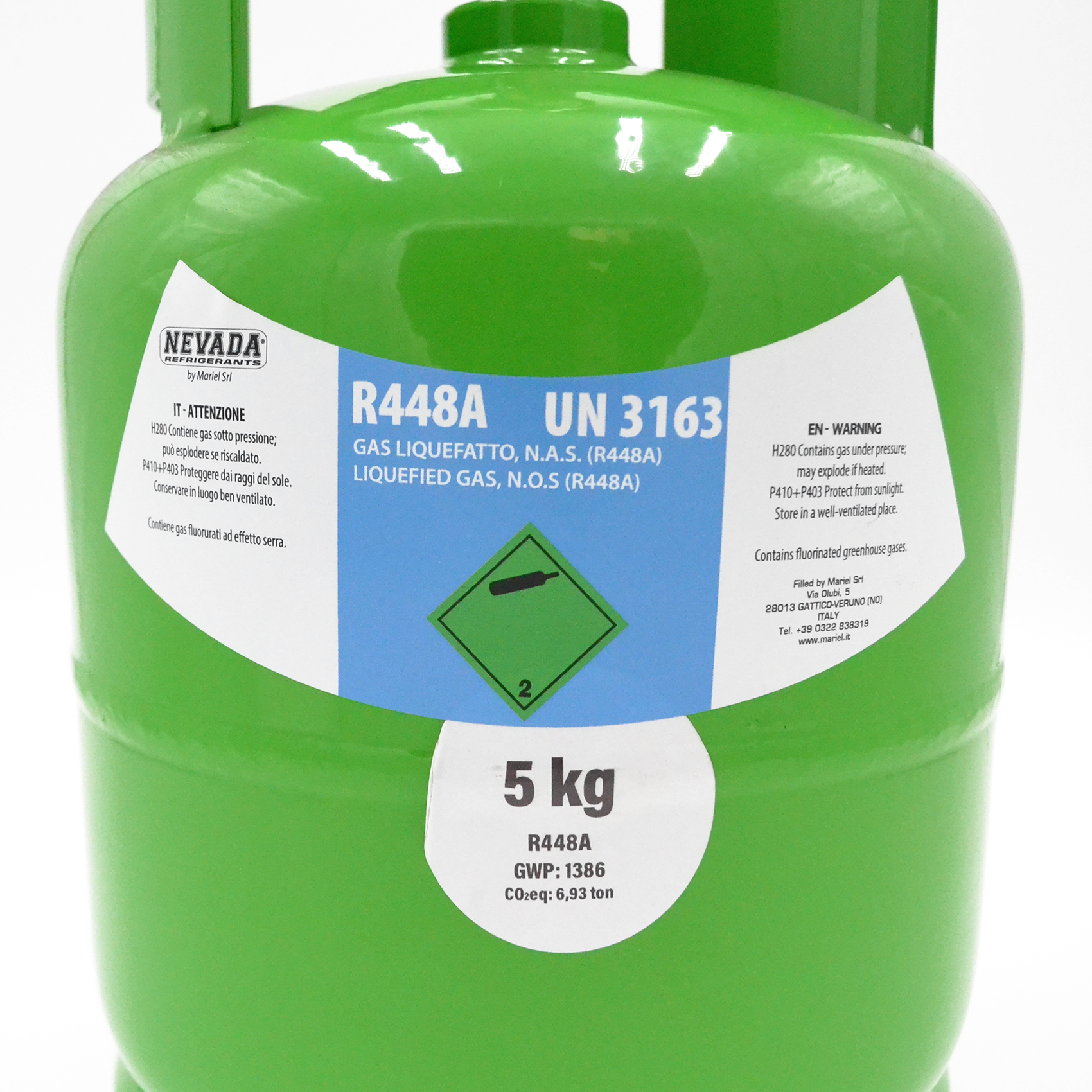 Bouteille de gaz R448A - 5 kg net - faible PRG, remplace le gaz R404a pour la réfrigération