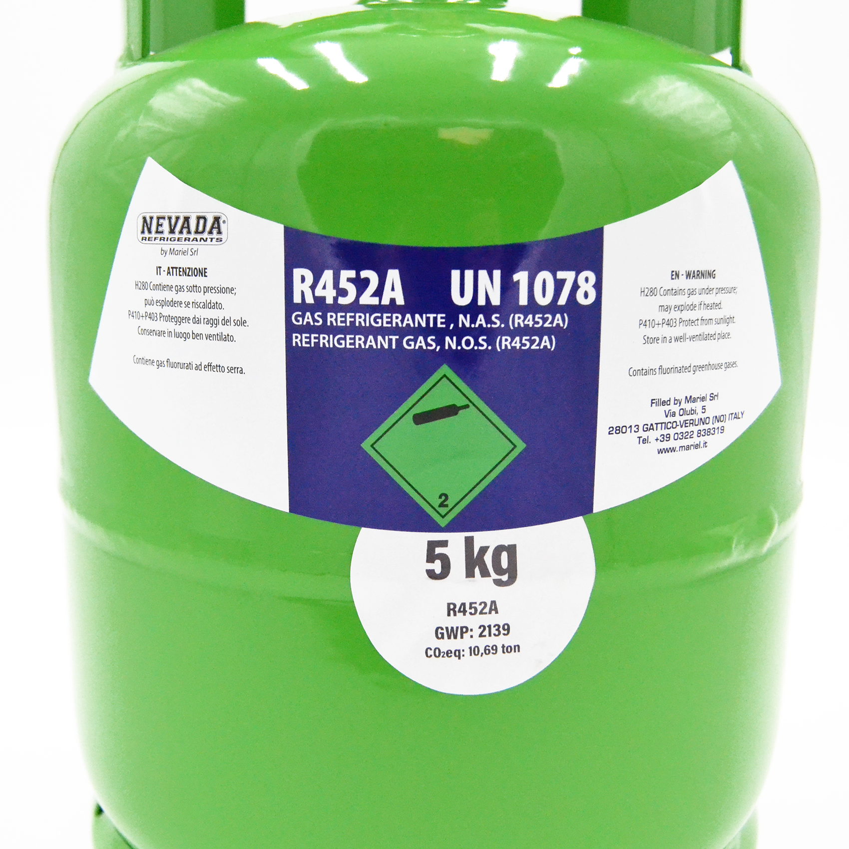 Bouteille de gaz R452A - 5 kg net, faible PRG, en remplacement des bouteilles R404A et R507