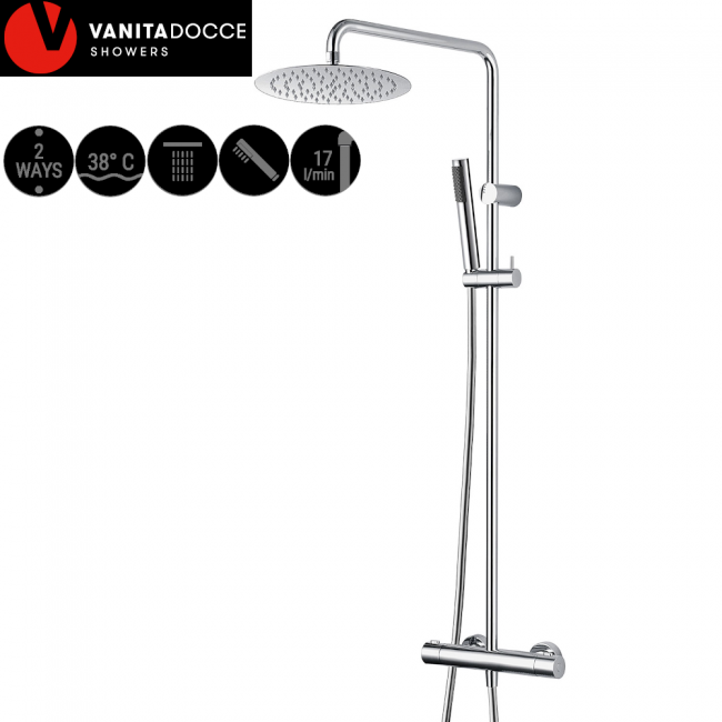 Colonne de douche IDRA avec mitigeur thermostatique, inverseur et pommeau de douche Ø25 cm - VANITA DOCCE