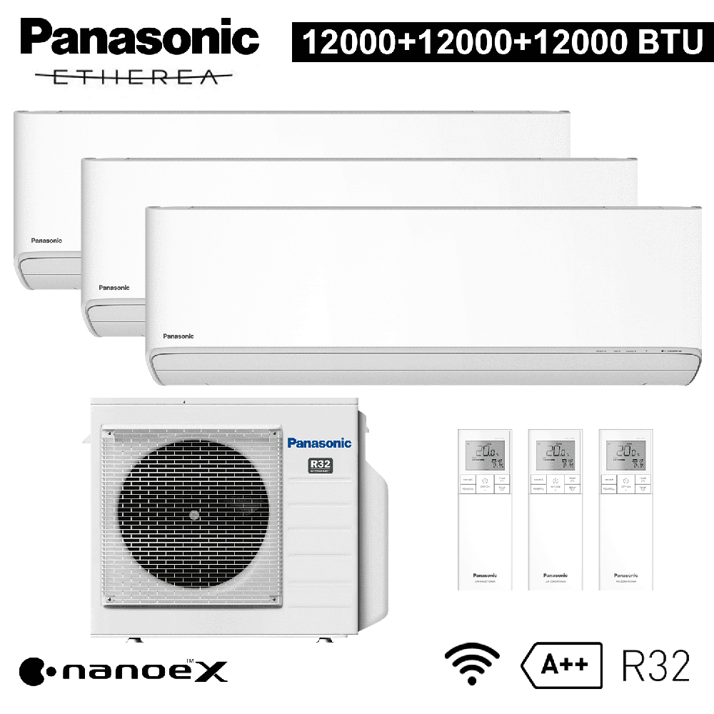 Climatiseur tri-split Panasonic ETHEREA 12+12+12 000 BTU R32 A++ Wi-Fi NanoeX