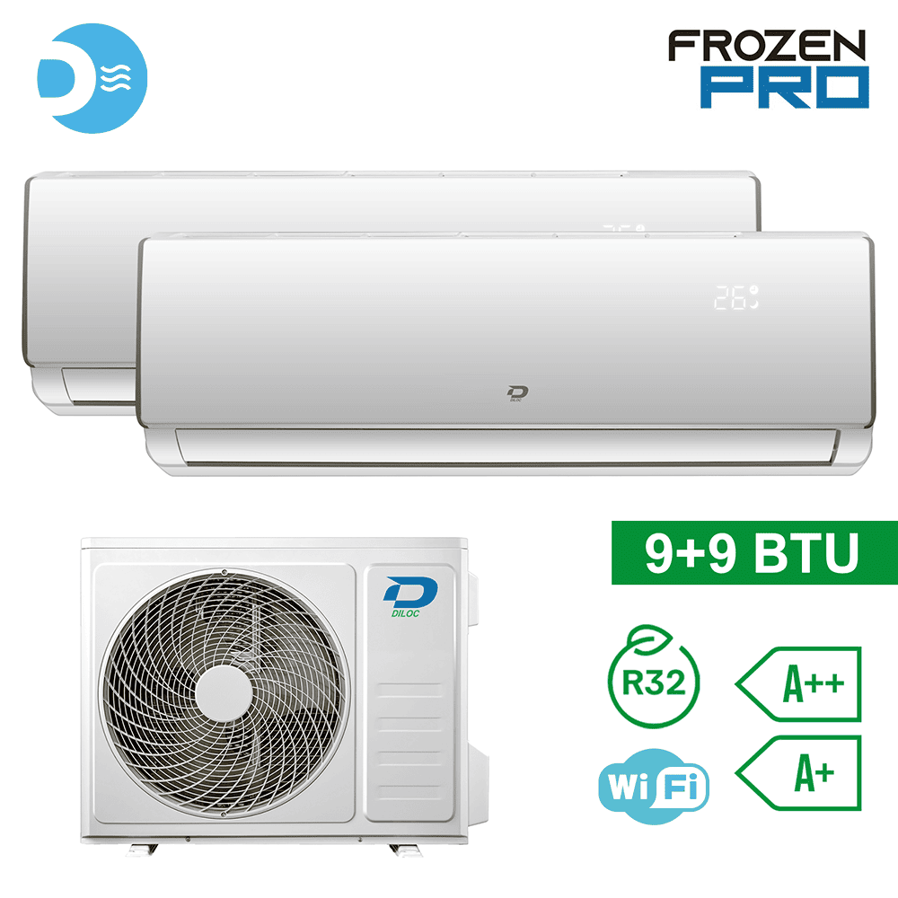 Climatiseur bi-split Diloc Frozen PRO 9000+9000 BTU R32 A++/A+ Wi-Fi intégré