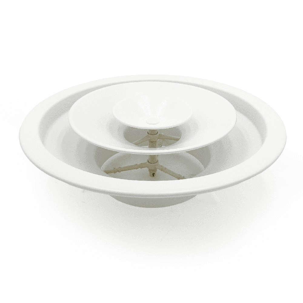 Diffuseur circulaire à cônes réglables, anémomètre, Ø 200 mm en aluminium blanc, avec clapet intégré