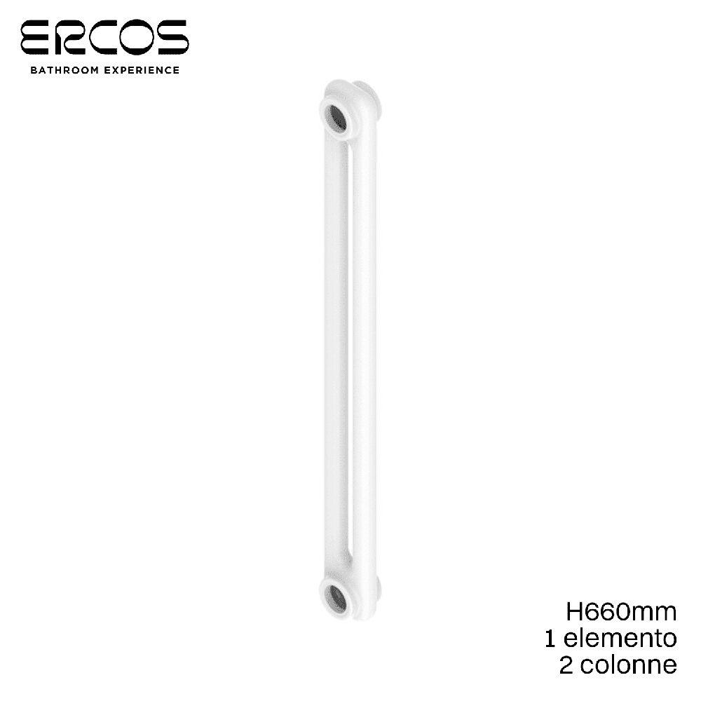 Radiateur tubulaire en acier blanc Comby Ercos à 2 colonnes - H 660, entraxe 600 mm