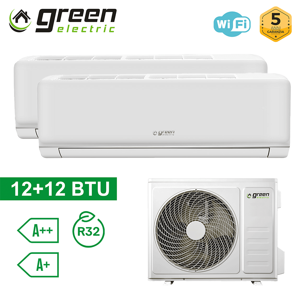 Climatiseur double 12 000 + 12 000 BTU, Wi-Fi, R32, A++/A+, Green Electric PLUS