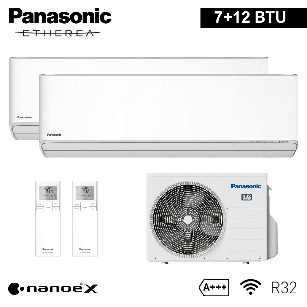 Climatiseur split bi-split Panasonic ETHEREA R32 7000+12000 BTU A+++ avec NanoeX WIFI