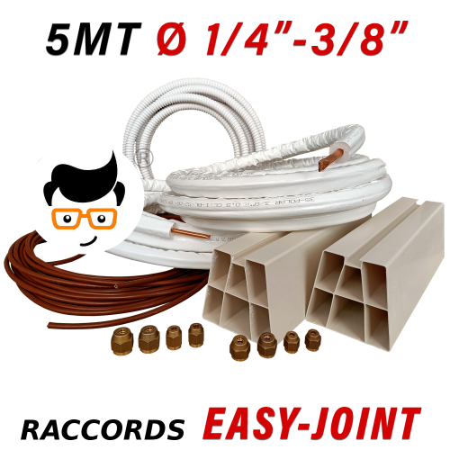 Kit d'installation pour climatiseur - 5 m de câble en cuivre 1/4'' + 3/8'' avec supports de sol
