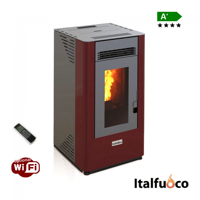 Poêle à pellets Italfuoco Acciaio puissance 7Kw 160 m³ bordeaux avec télécommande