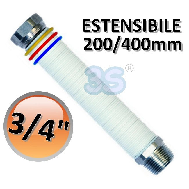 Tuyau flexible en acier de 3/4'', extensible, 200/400 mm - pour eau et gaz