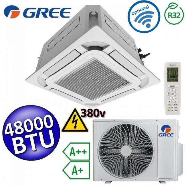 Climatiseur cassette triphasé Gree 48 000 BTU R32 380 V à 8 voies - télécommande et panneau inclus - U-MATCH 6