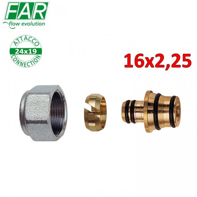 Adaptateur 24x19 pour tube multicouche Ø 16 x épaisseur 2,25 mm, joint par compression - FAR