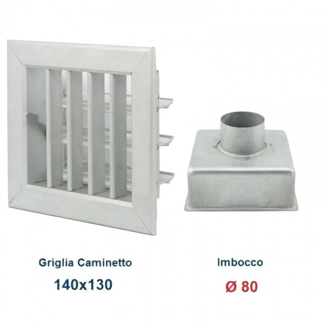 Ventilation grille 14x13cm aluminum with D.80 adapter - adjustable fireplace grille
