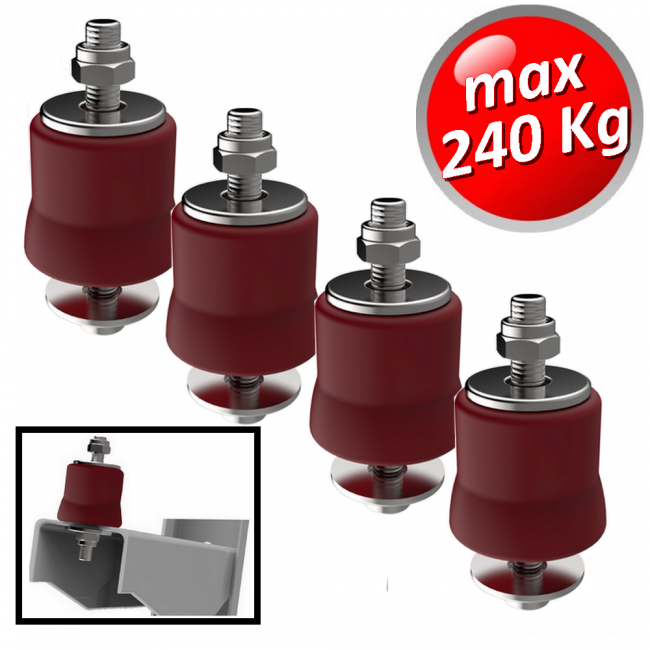 Ensemble de 4 supports anti-vibrations en megol avec une capacité de charge maximale de 240 kg.