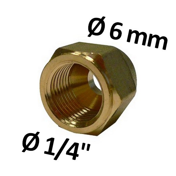 Reducing fitting, 6 mm hole x 1/4'' female thread