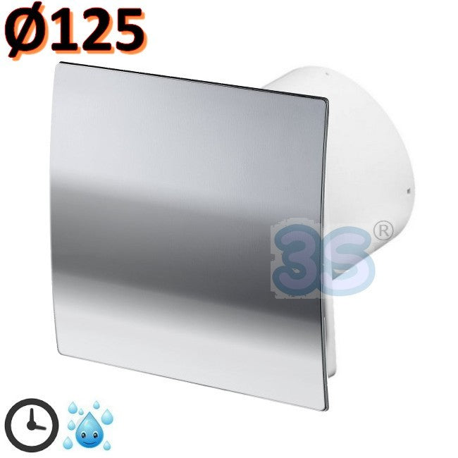 Domestic extractor fan Ø 125 mm with timer and hygrostat - polished chrome grille