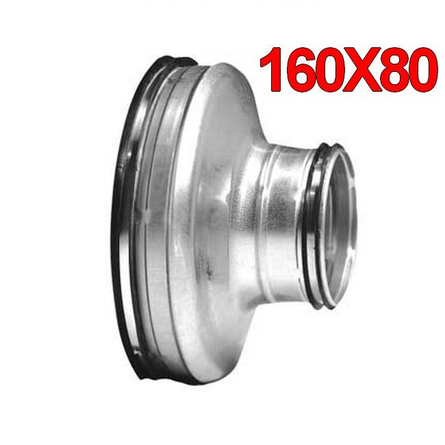 Réducteur mâle-mâle en acier galvanisé à emboîtement pour conduits de 160 x 80 mm