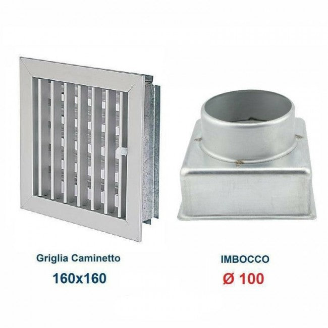 Ventilation Grille 16x15cm ALUMINUM Diam.100mm with Chimney Adapter