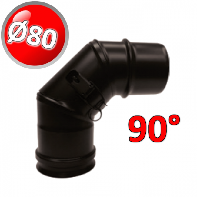 Coude à 90° Ø 80 mm - Acier noir inspectable à 3 secteurs pour poêles à granulés
