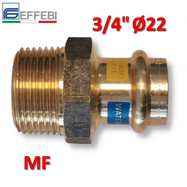 Raccord droit en bronze mâle 3/4'' x Ø 22 mm - Raccord en cuivre à pression UNIQUE pour eau et gaz