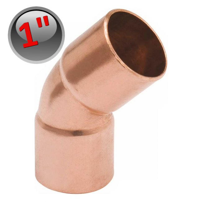 Copper solder elbow 45° 1'' - 25.40 mm female - female