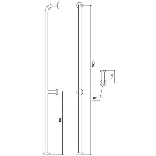 Vertical handrail 180 cm with wall and floor mounting - Goman