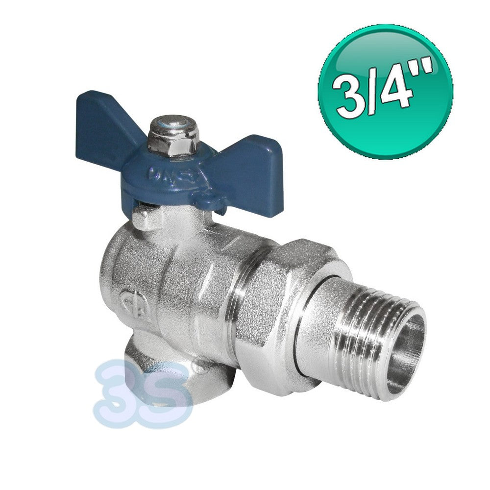 Vanne à bille coudée 3/4'' M-F avec raccord à passage intégral et levier bleu