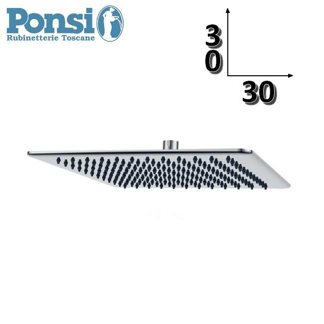 Pommeau de douche carré ultra-mince Ponsi 30x30 cm en acier inoxydable