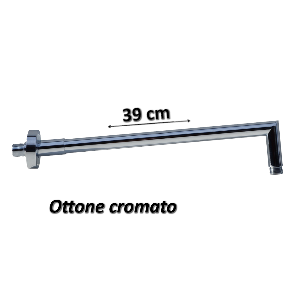 Bras de douche rond en laiton chromé, longueur 39 cm