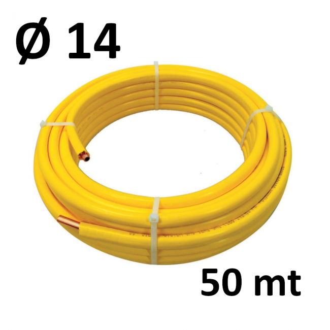 Rouleau de 50 MT - cuivre Ø 14 x 1 mm - revêtu de PE jaune en forme d'étoile STAR-MET - systèmes de gaz dissimulés (UNI CIG 7129)