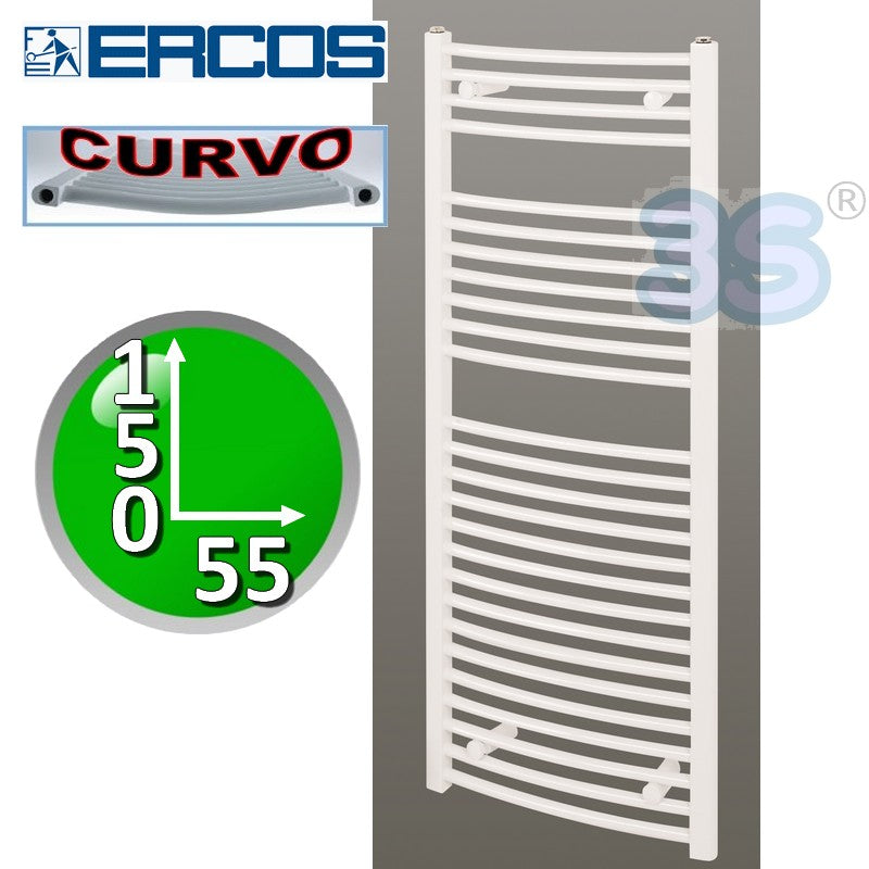 Sèche-serviettes TEKNO Ercos CURVED blanc 150 x 55 cm, entraxe 50