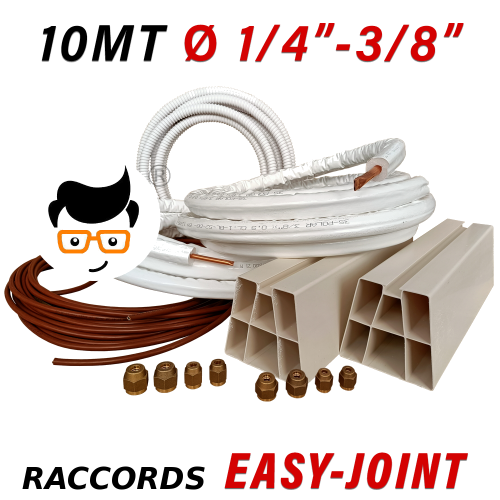 Kit d'installation de climatisation à faire soi-même - 10 m de tuyau en cuivre 1/4'' + 3/8'' avec supports de sol