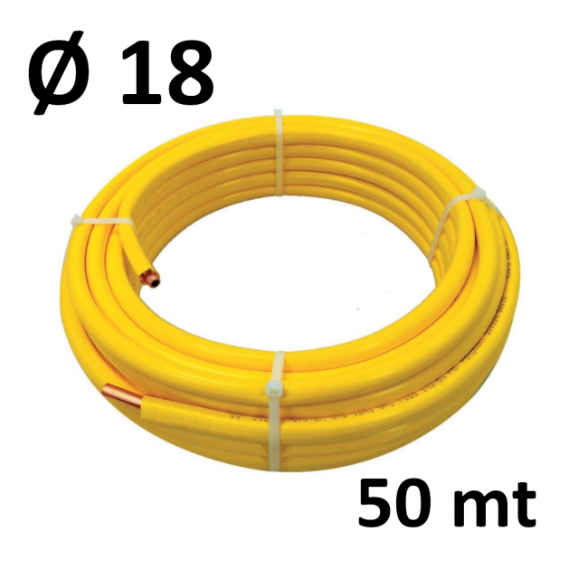 Rouleau de 50 MT - cuivre Ø 18 x 1 mm - revêtu de PE jaune en forme d'étoile STAR-MET - systèmes de gaz dissimulés (UNI CIG 7129)