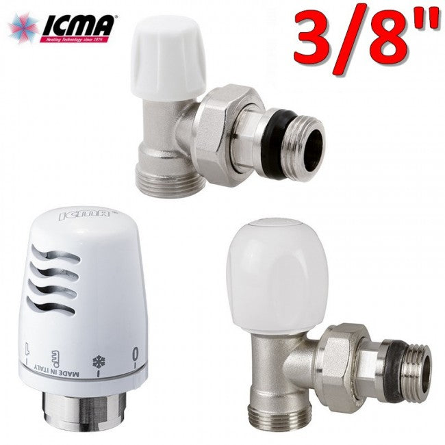 Kit thermostatique ICMA - vanne + verrou + tête thermostatique 3/8'' avec raccord en cuivre ou multicouche