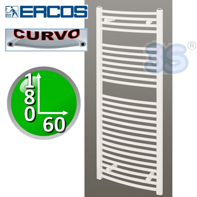 Sèche-serviettes TEKNO Ercos CURVED blanc 180 x 60 cm, entraxe 55