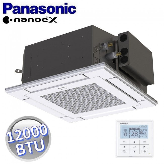Unité intérieure cassette 4 voies, 60 x 60 cm - 12 000 BTU, 3,5 kW - panneau de commande et commande murale inclus, pour systèmes simples/multi-systèmes - PANASONIC