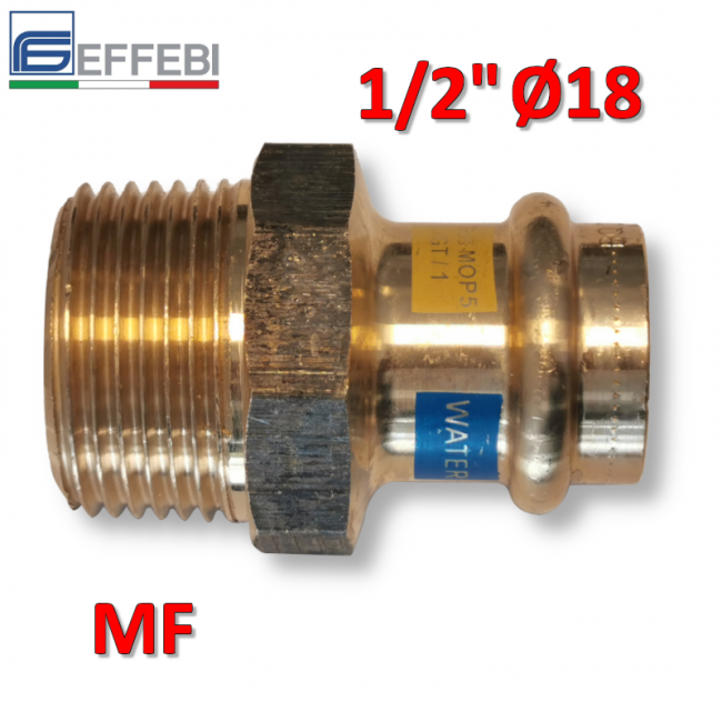 Raccord droit en bronze mâle 1/2'' x Ø 18 mm - Raccord en cuivre à pression UNIQUE pour eau et gaz
