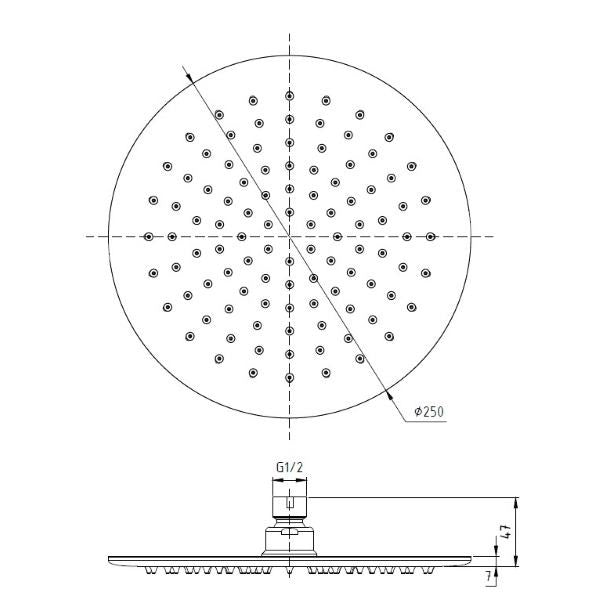 Pommeau de douche rond ultra-mince Ponsi en acier inoxydable, Ø 25 cm