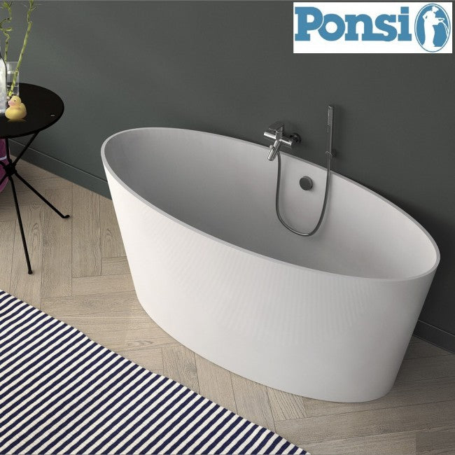 Baignoire ovale en résine effet marbre Ponsi Sigma avec structure de support - 159 x 72 cm
