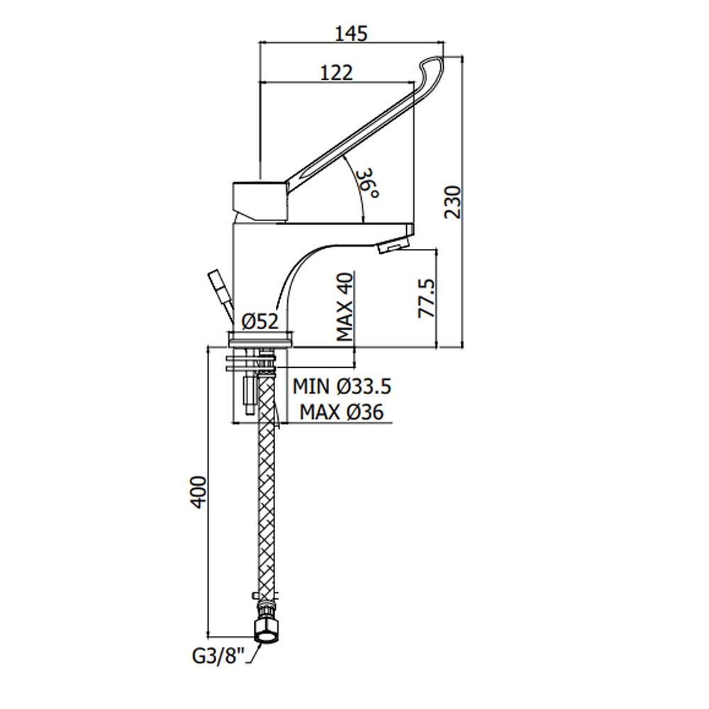 Mitigeur de lavabo à levier clinique RED PAFFONI sans bonde RED301CR