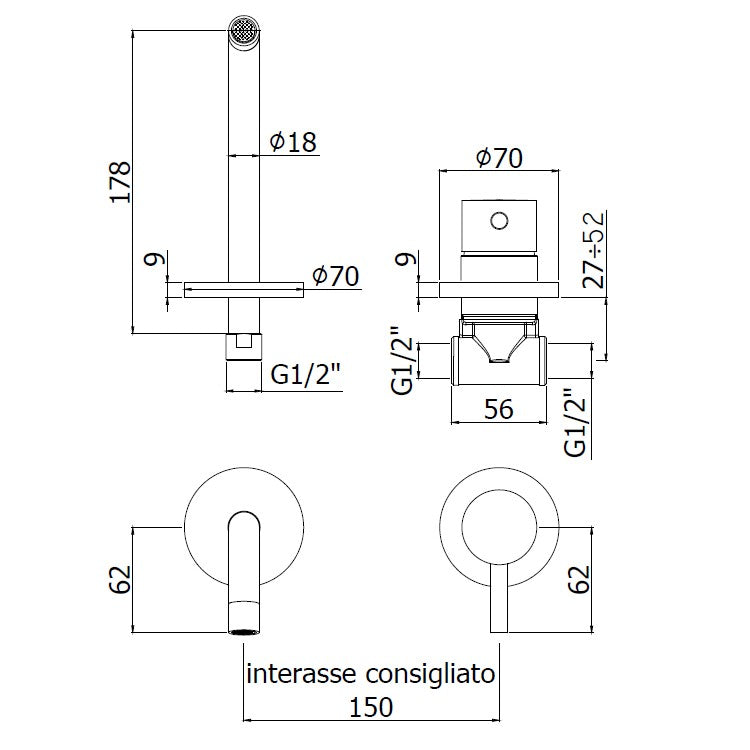 Paffoni Fonte Light built-in basin mixer - 175 mm spout