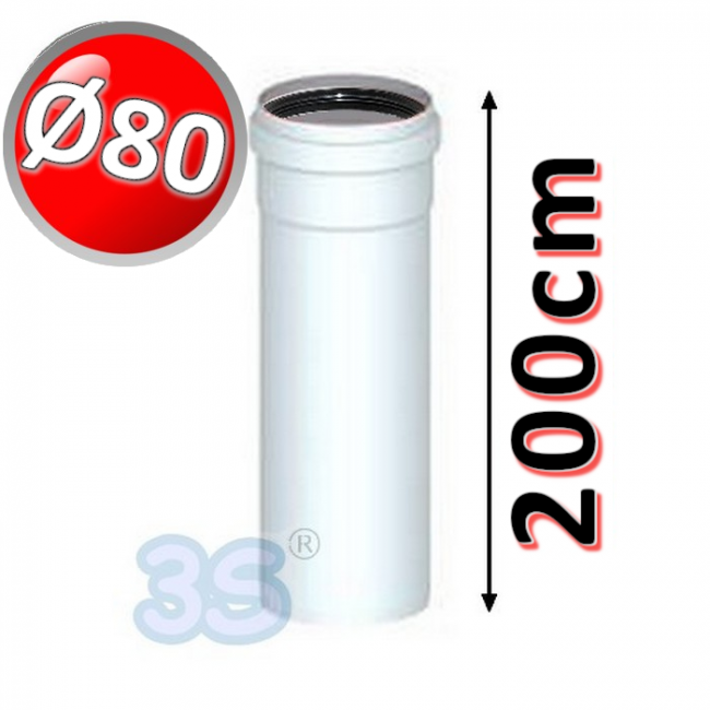 Tuyau linéaire de 200 cm en polypropylène blanc, Ø 80 mm, pour les gaz de combustion des chaudières à condensation