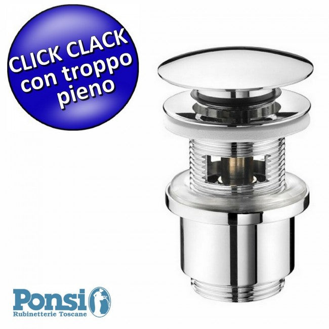 Bouchon de vidange rond à ressort clic-clac 1''1/4 avec trop-plein Ponsi