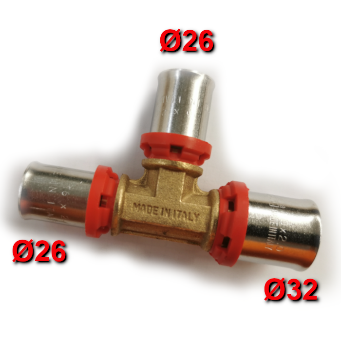 Tuyau multicouche à emboîtement forcé - Raccord en T réduit Ø 32 x 26 x 26 mm
