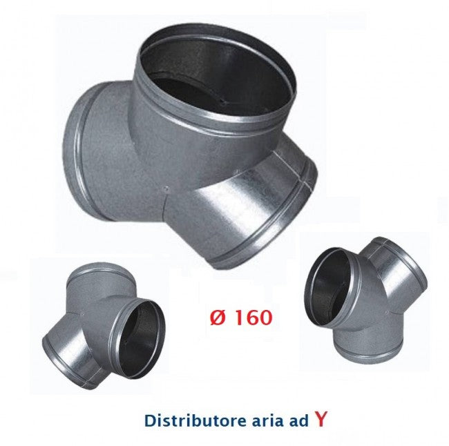 Raccord en Y, diamètre 160 mm. Distributeur d'air chaud, froid et de ventilation.