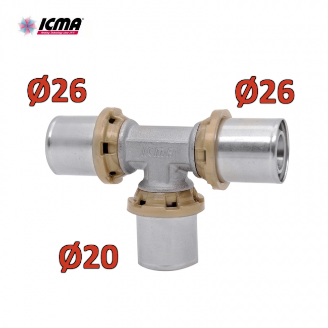 ICMA 406 - TEE T reducer 26x20x26 SEMPITER® multilayer crimp fitting
