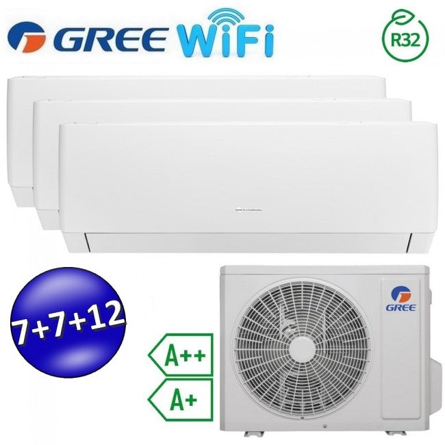Climatisation inverseur PULAR Trial Wi-Fi 7000 + 7000 + 12000 Btu GREE R32 classe A++/A+