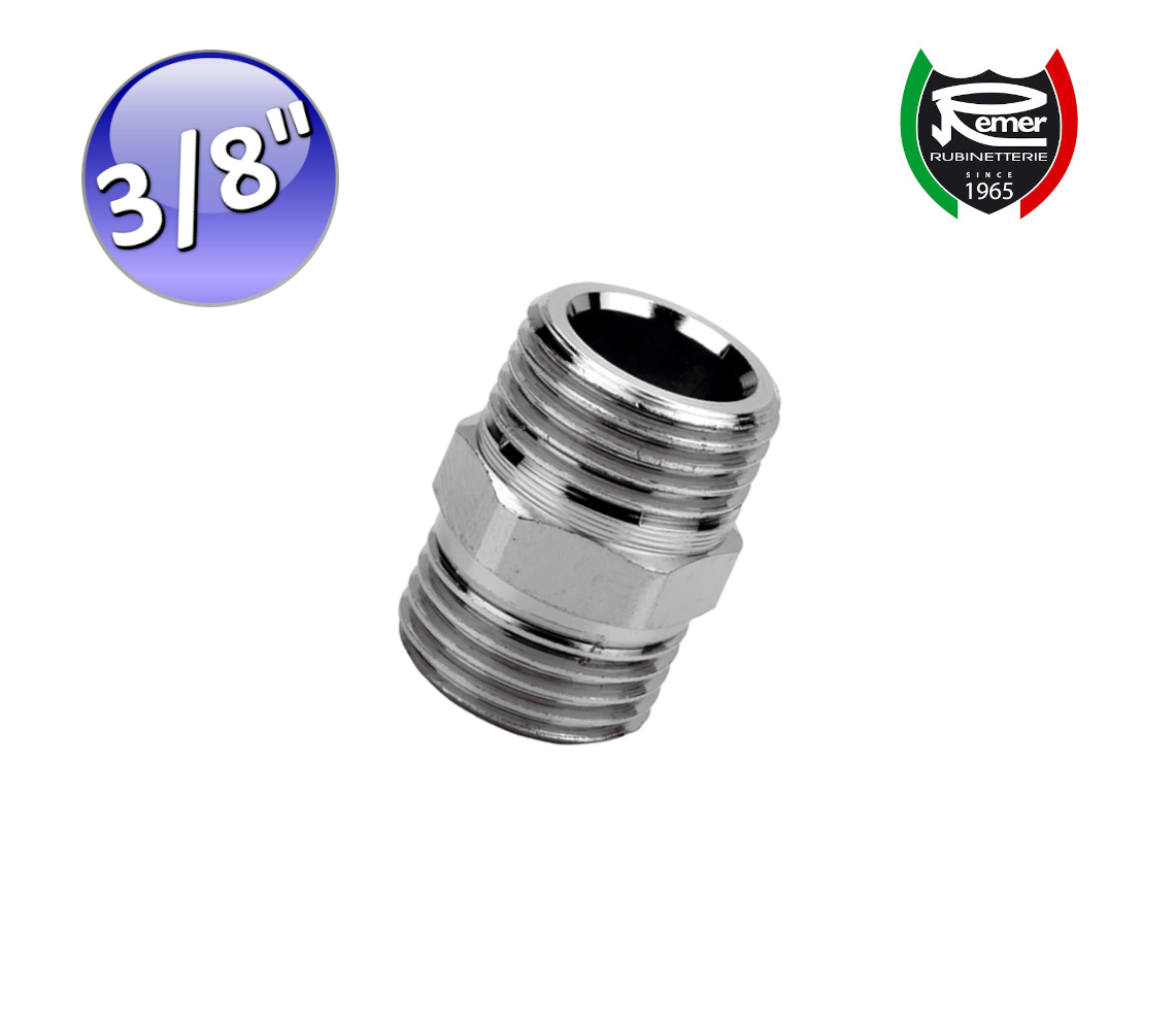 Raccords à double vis MM 3/8'' en laiton chromé