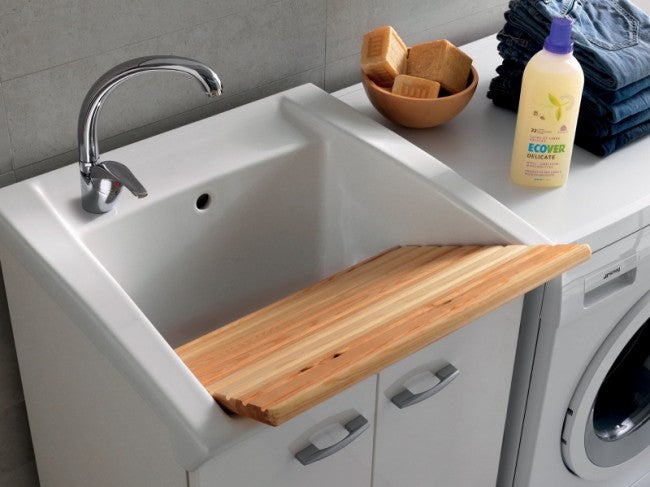 Lavabo en céramique HATRIA FIFTY 60x50 cm avec meuble en bois blanc 2 portes et panneau