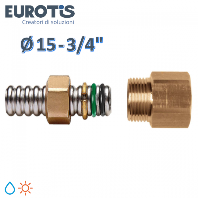 Raccord rapide en laiton Ø 15 - Filetage 3/4'' F avec double joint torique pour eau et solaire - Eurotis