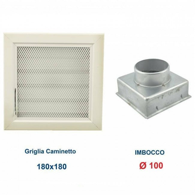 Ventilation Grille 18x18cm Dia.100mm White with MESH and Chimney Adaptor